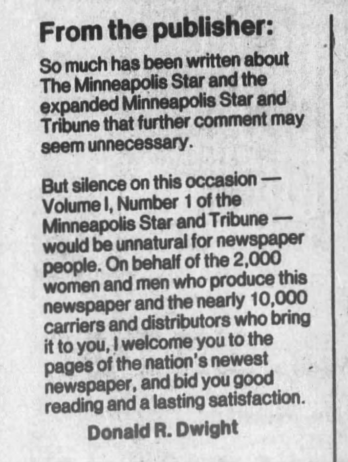 From the first issue of the combined Star and Tribune