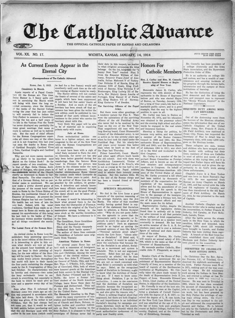 Catholic Advance front page, 24 Jan 1914