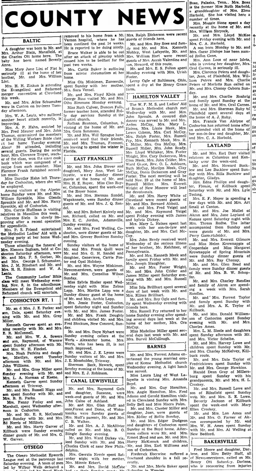 Small-town news around the county. 1939 Ohio.