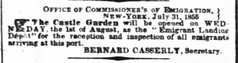Castle Gardens to open as a new Emigrant Landing Depot