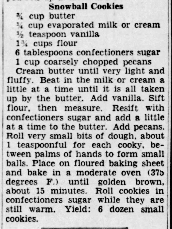 1940: Snowball Cookies recipe