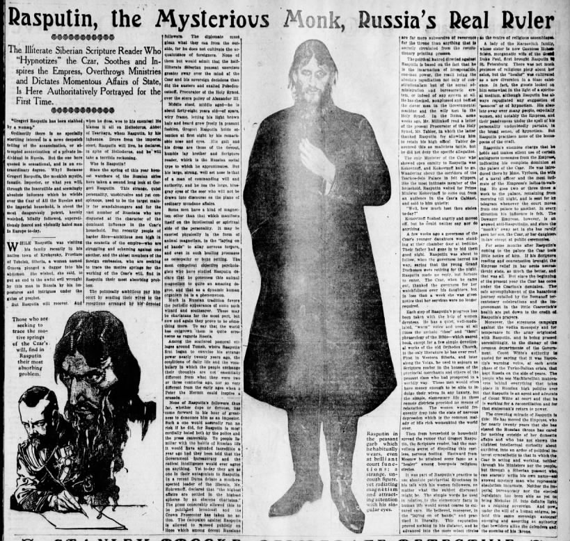 "Rasputin, the Mysterious Monk, Russia's Real Ruler" 1914
