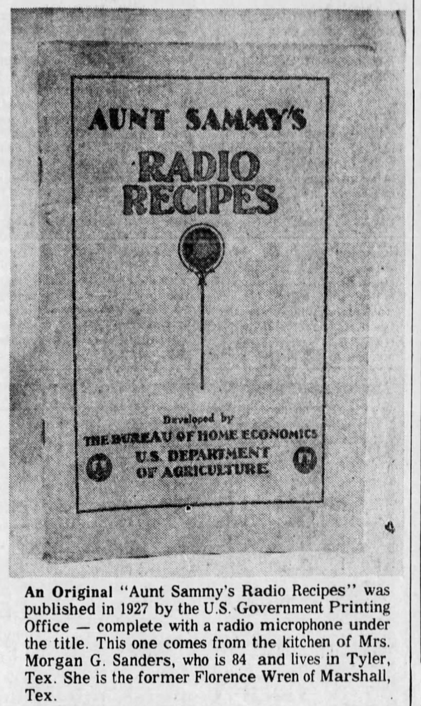 Cover of the original 1927 "Aunt Sammy's Radio Recipes" cookbook
