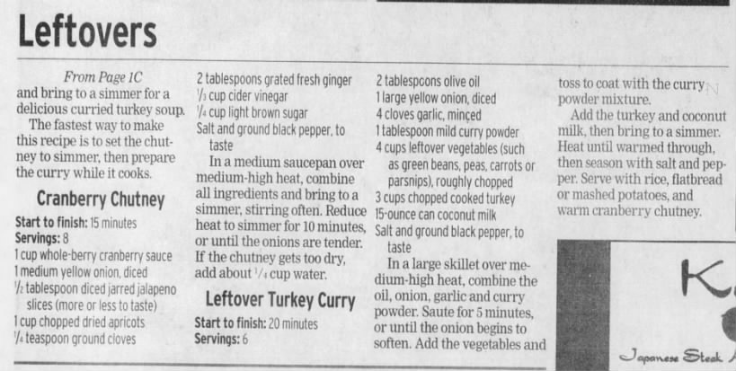 Leftover turkey recipe: Cranberry chutney and turkey curry