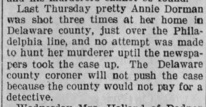 Mention of Annie Dorman's death in South Dakota paper