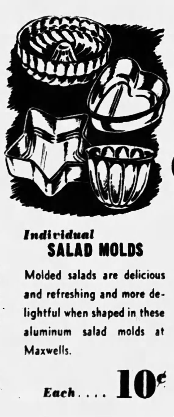 1950 ad for gelatin salad molds