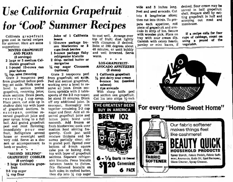 Summer grapefruit recipes (1967)