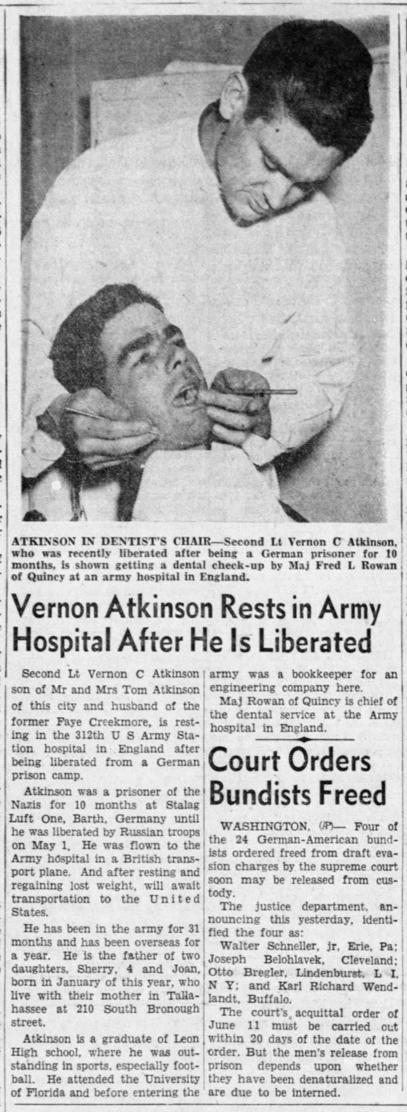 Vernon C. Atkinson released POW