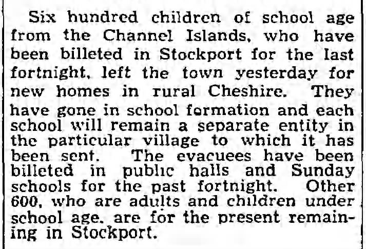 Guernsey children sent to "new homes in Cheshire" 1940