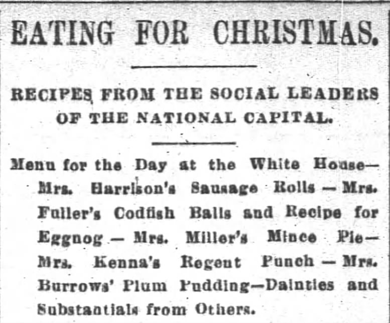 Recipes from DC ladies for Christmas 1889.