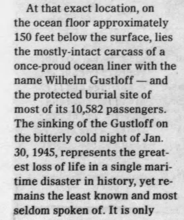 Wilhelm Gustloff is the burial place for more than 10,000