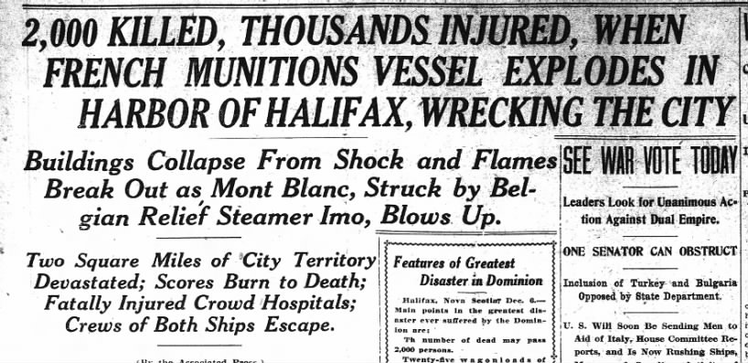 Headline from Halifax Explosion