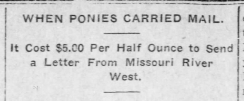 Initial cost to send a letter on the Pony Express was $5 per half-ounce