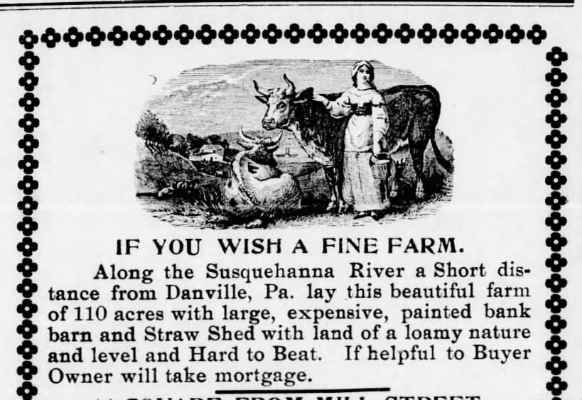 Farm along the Susquehanna River for sale - 1908