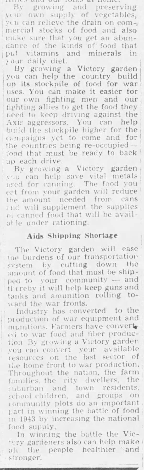 Patriotic appeal to grow victory gardens, 1943