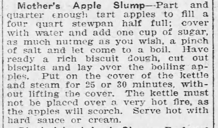 Recipe: Apple slump, 1916