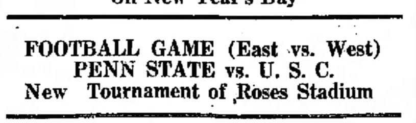 Ad for 1923's Tournament of Roses East vs. West football game