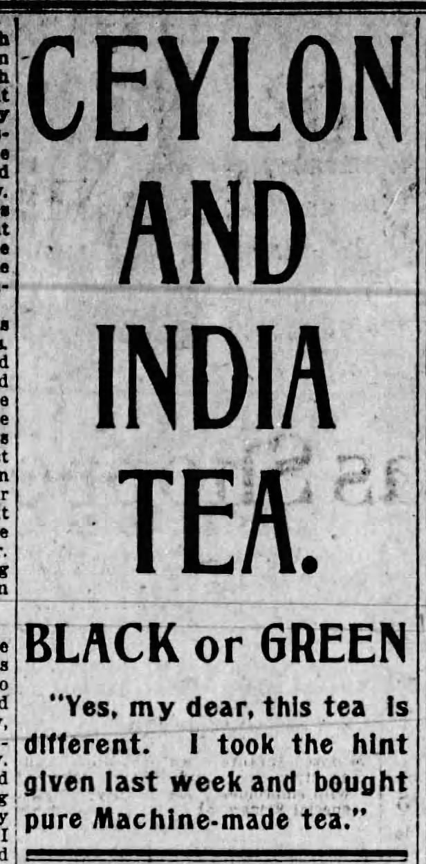 Ad for Ceylon and India Tea, 1900