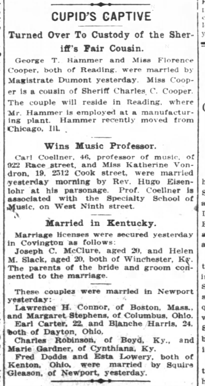 Marriage announcements, 6 May 1913