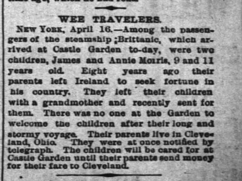 Unaccompanied small children arrive at Castle Garden 1887