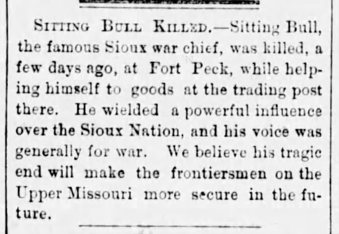 False report of Sitting Bull's death in 1873