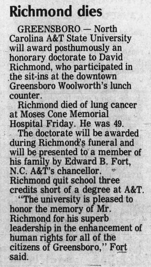 David Richmond, part of the Greensboro Four, dies of lung cancer