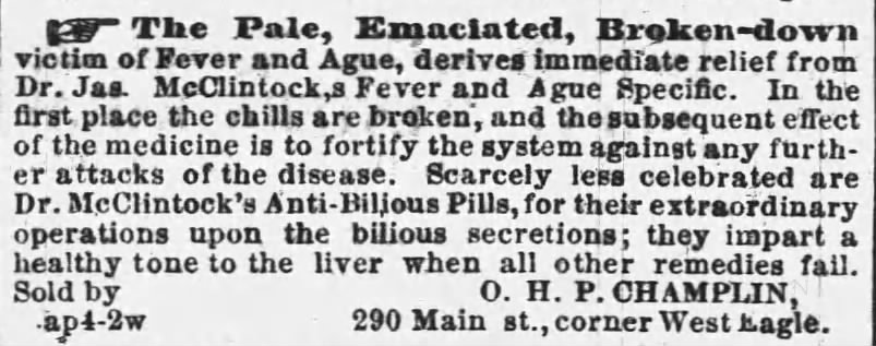 1856 Ad For Medicine To Cure Ague
