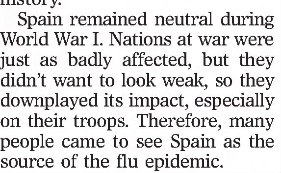 Spain not the source for the Spanish flu pandemic