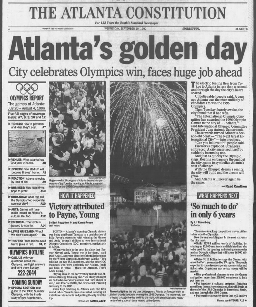 Atlanta wins bid for Summer Olympics
