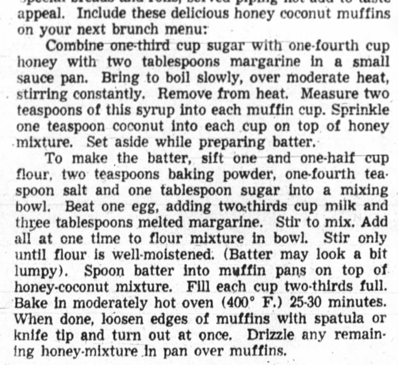 Recipe: Honey Coconut Muffins (1956)