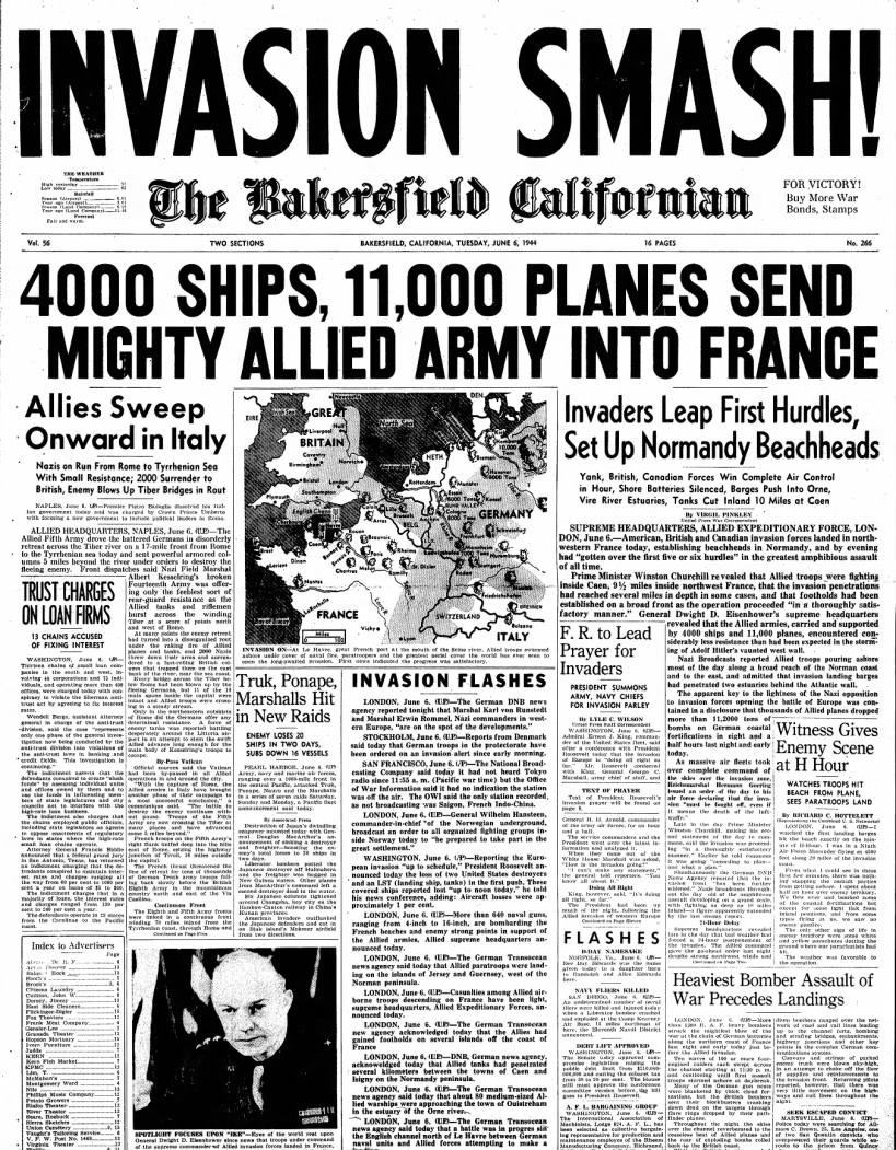 D-Day, 6 June 1944, The Bakersfield Californian