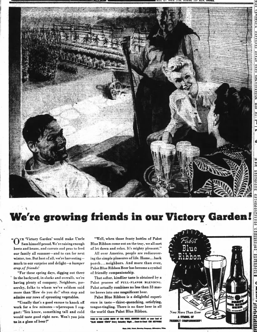 Ad for beer using Victory Gardens, 1943