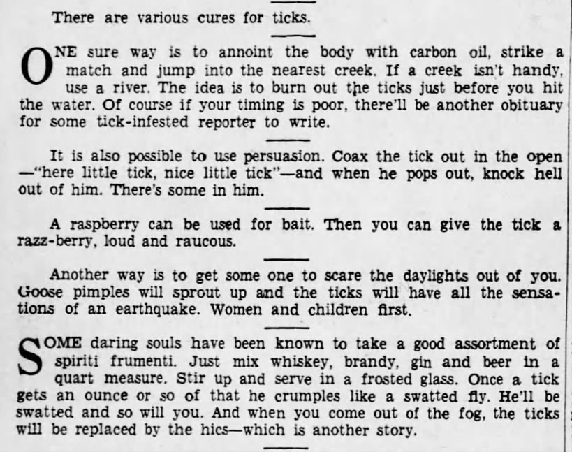 Advice on how to remove a tick, 1934