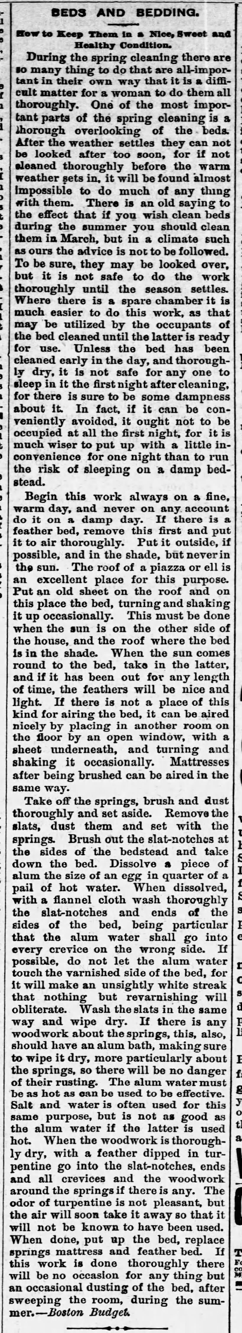 How to clean beds and bedding, 1888