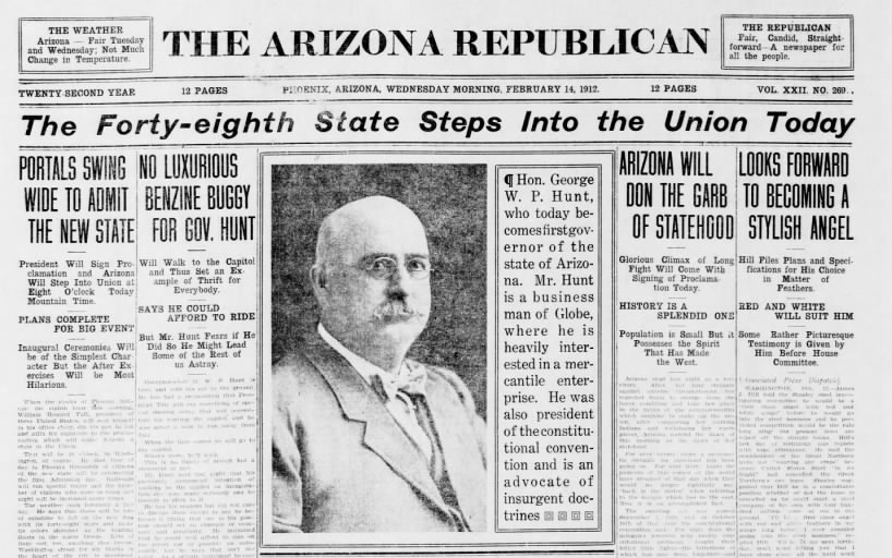 Arizona becomes the 48th state