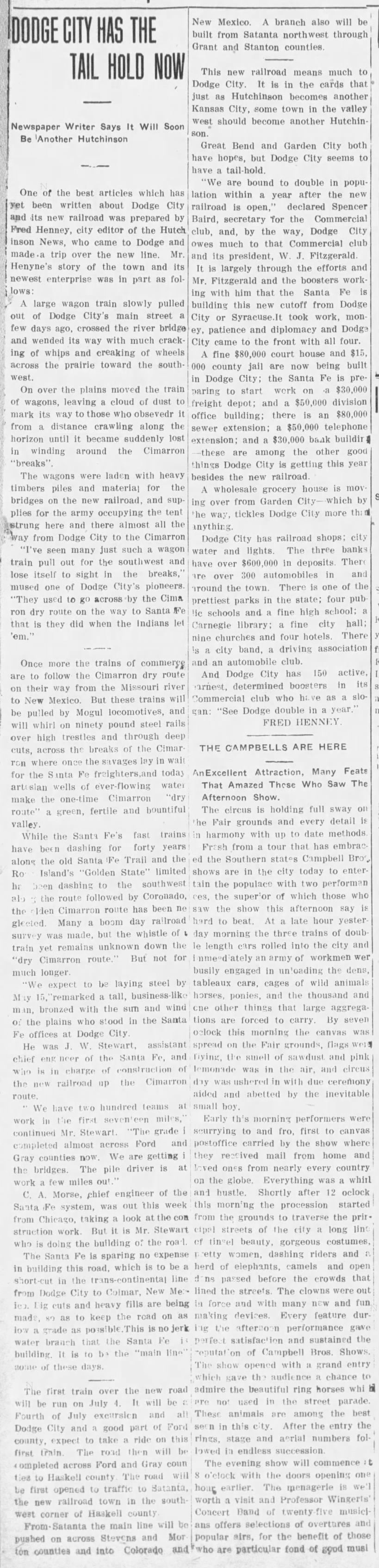 Dodge City prepares to double population as new railroad comes to town - 1912