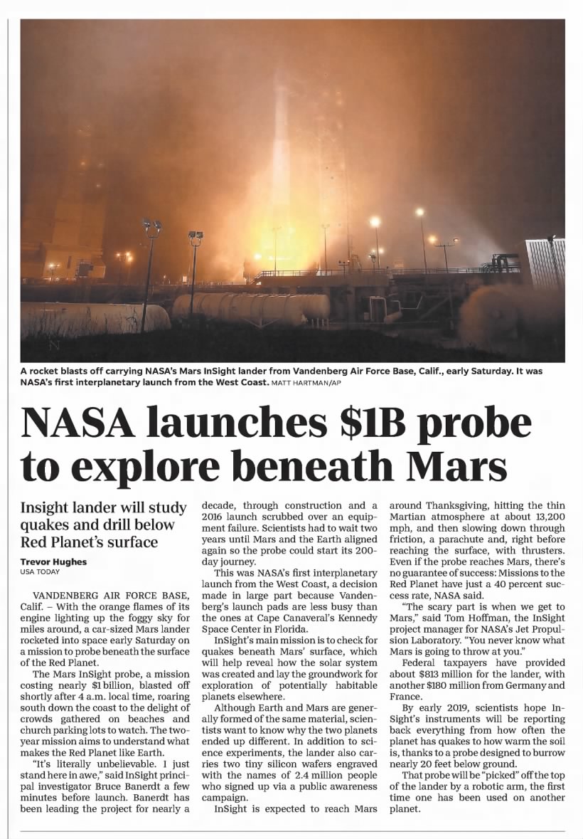 NASA launches InSight, May 2018