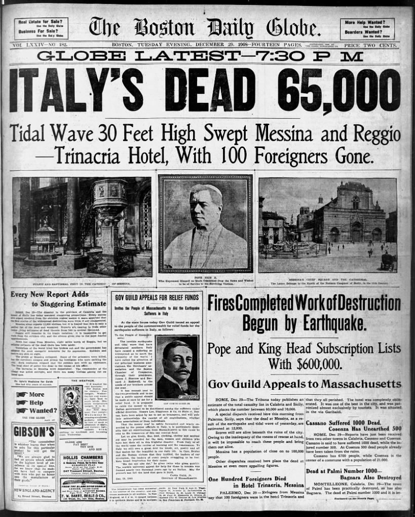 Headlines about the 1908 Messina earthquake