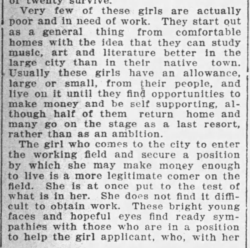 Bachelor girls financial situation, 1902