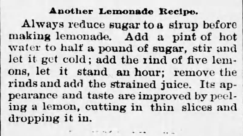 Lemonade recipe (1896)