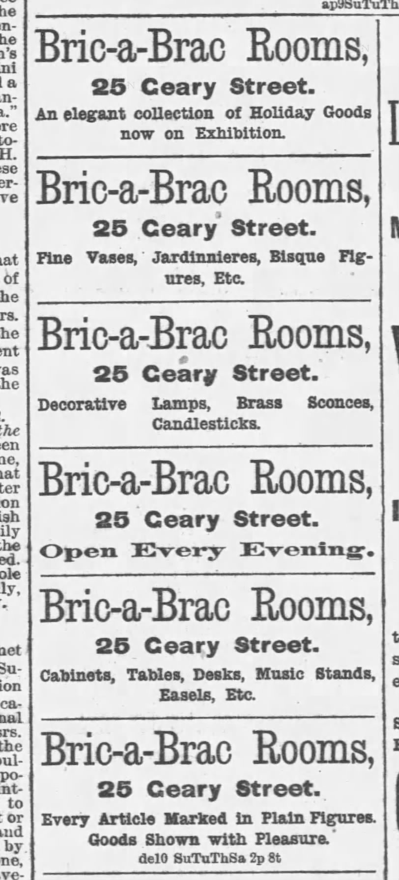 Bric-a-brac ad, 1882