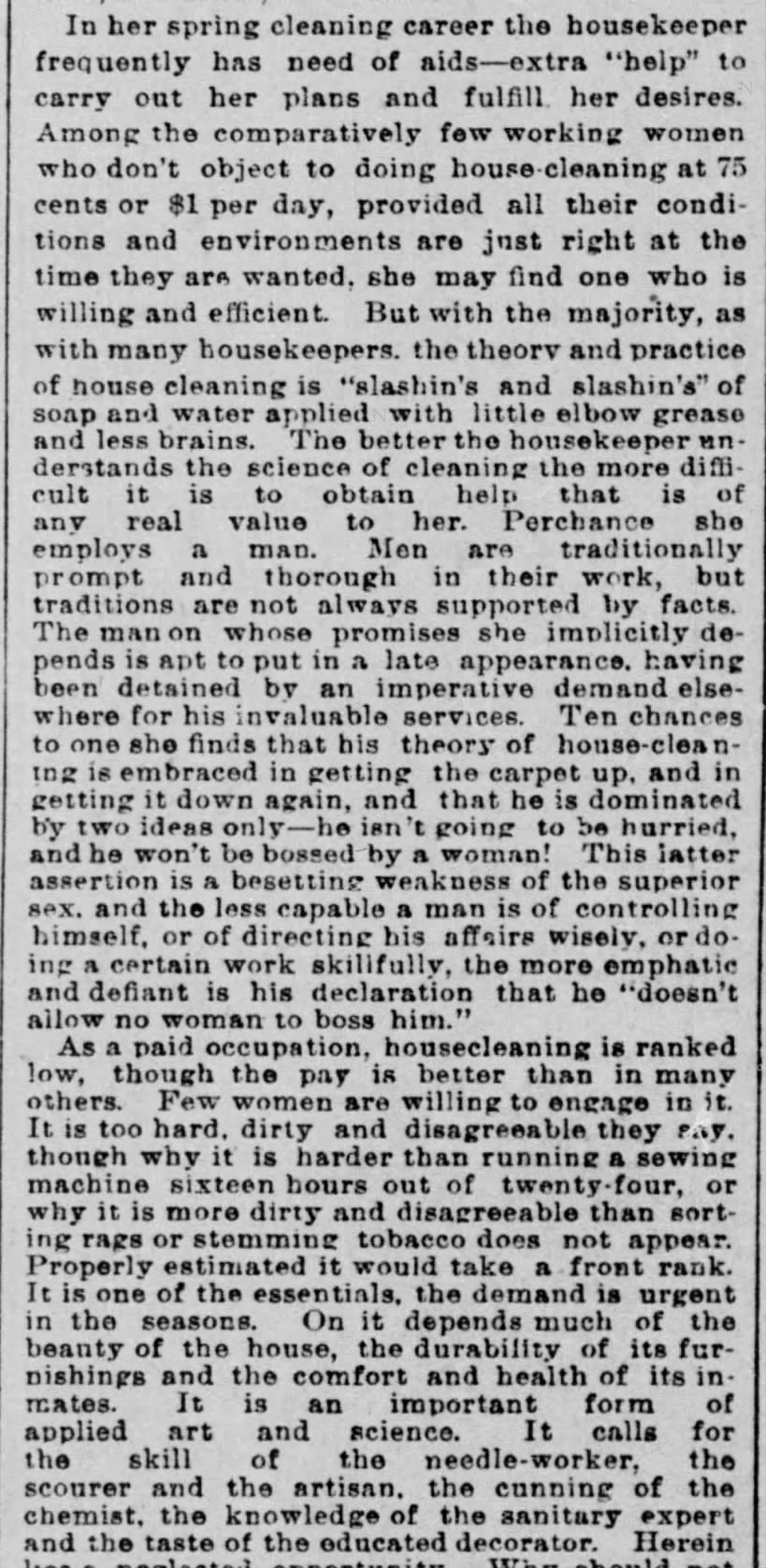 Observations on spring cleaning with paid help (1887)
