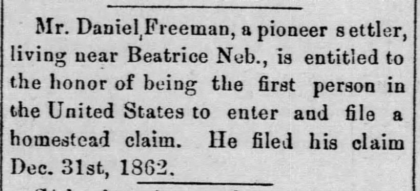 First Man to File a Homestead Claim