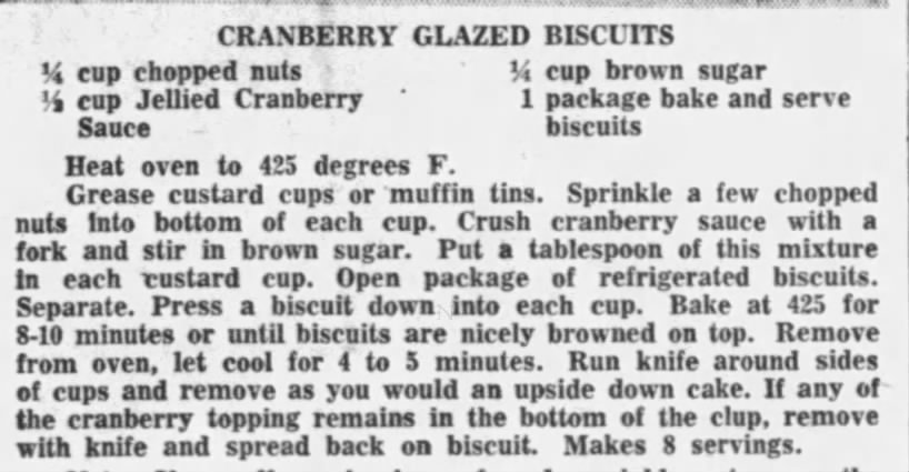 Cranberry Glazed Biscuits recipe, 1956