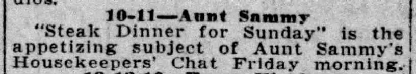 Aunt Sammy's Housekeepers' Chat listing from March 1931