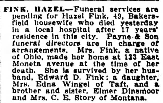 Hazel Dinsmoor Fink obituary