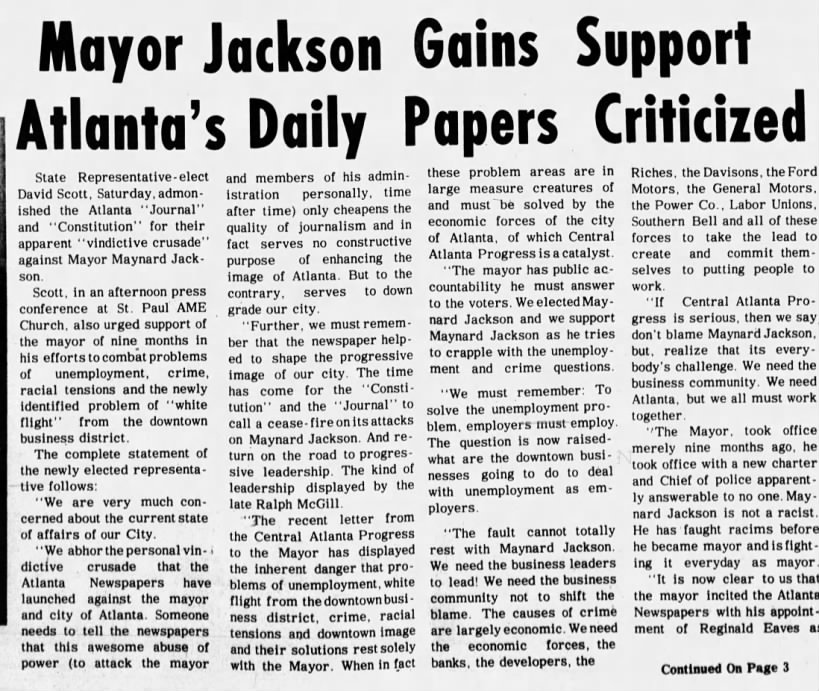 Atlanta newspapers criticized for crusade against Mayor Jackson