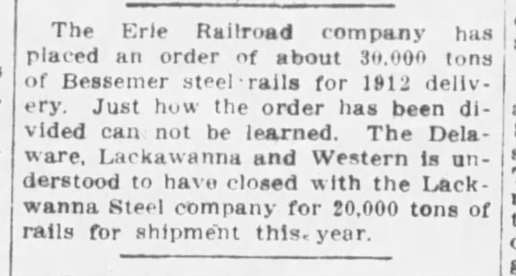 Lackawanna Steel provided steel rails for Erie Railroad