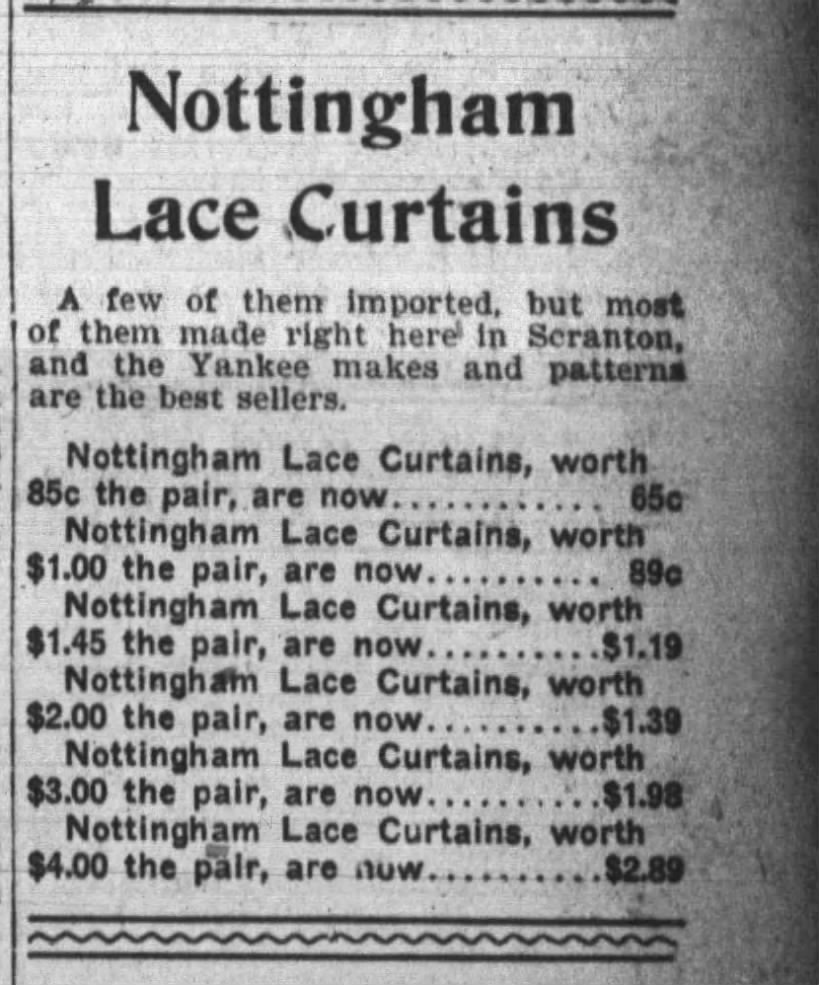 Nottingham lace curtains for sale in Scranton - 1901
