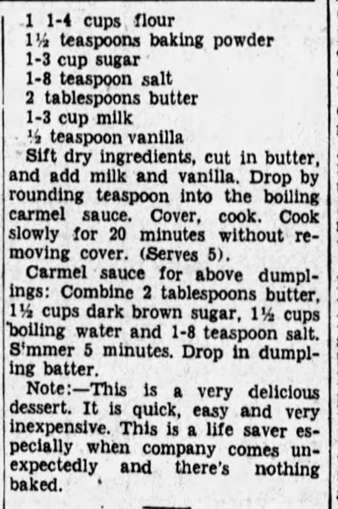 Recipe: Top-of-Stove Carmel Dumpling Dessert (1937)